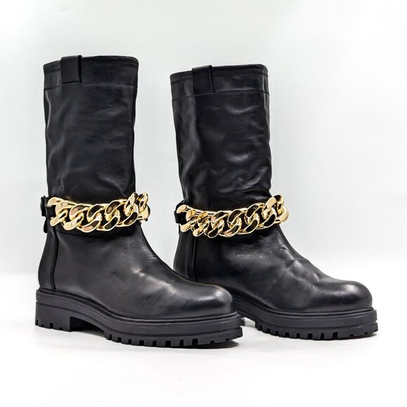 Steve Madden Women Devotion Black Leather Chain Link Platform Boots size 11 - Picture 1 of 10